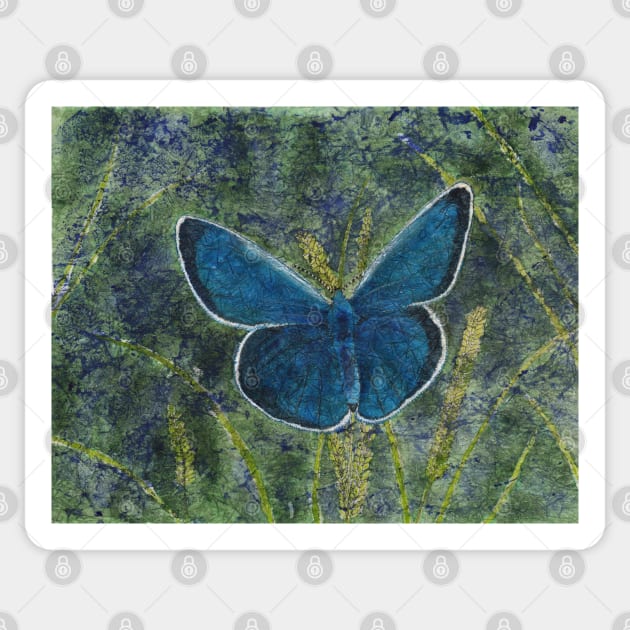 Blue Karner Butterfly Watercolor Batik Sticker by ConniSchaf